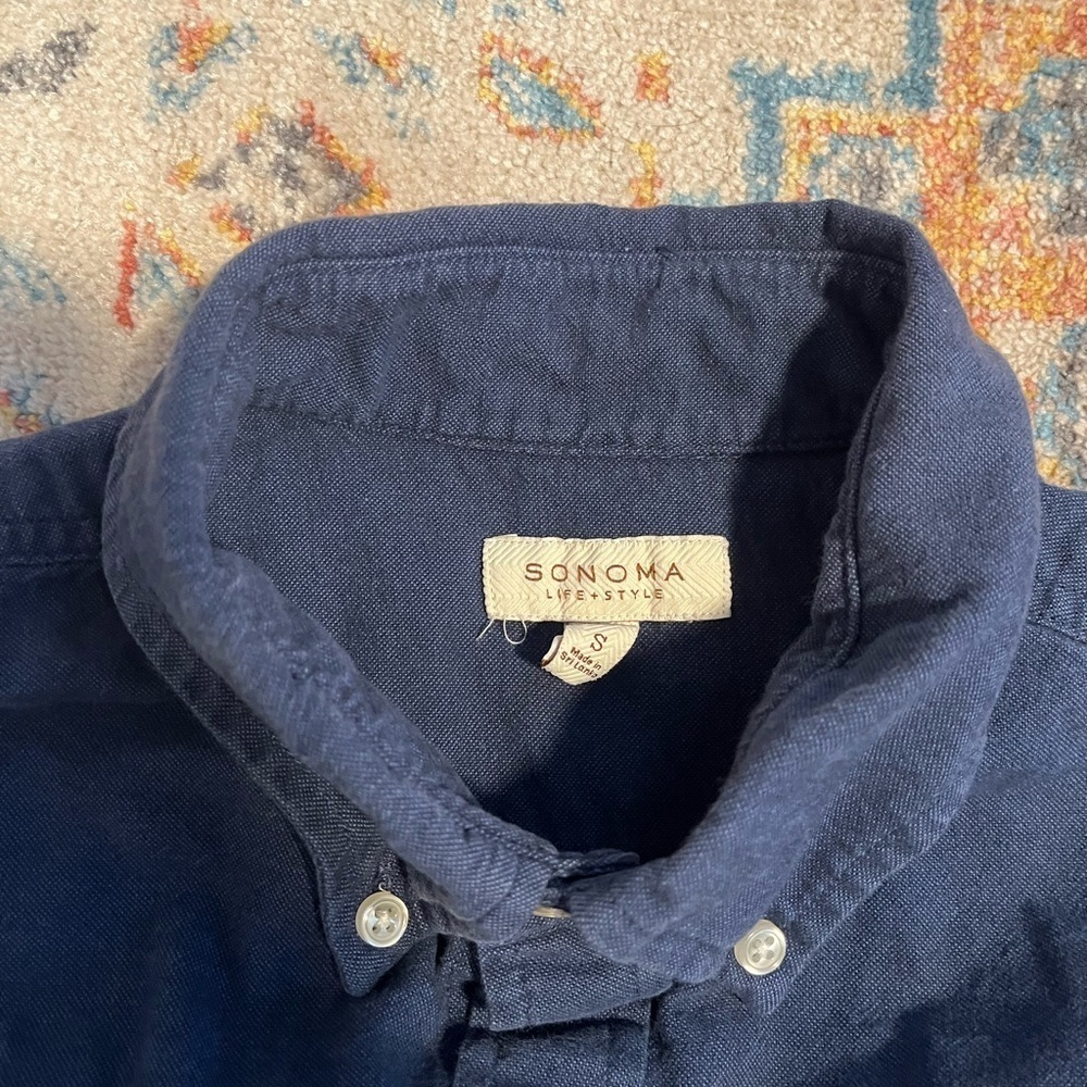 Sonoma dark blue soft cotton button-down shirt - Picture 2 of 5